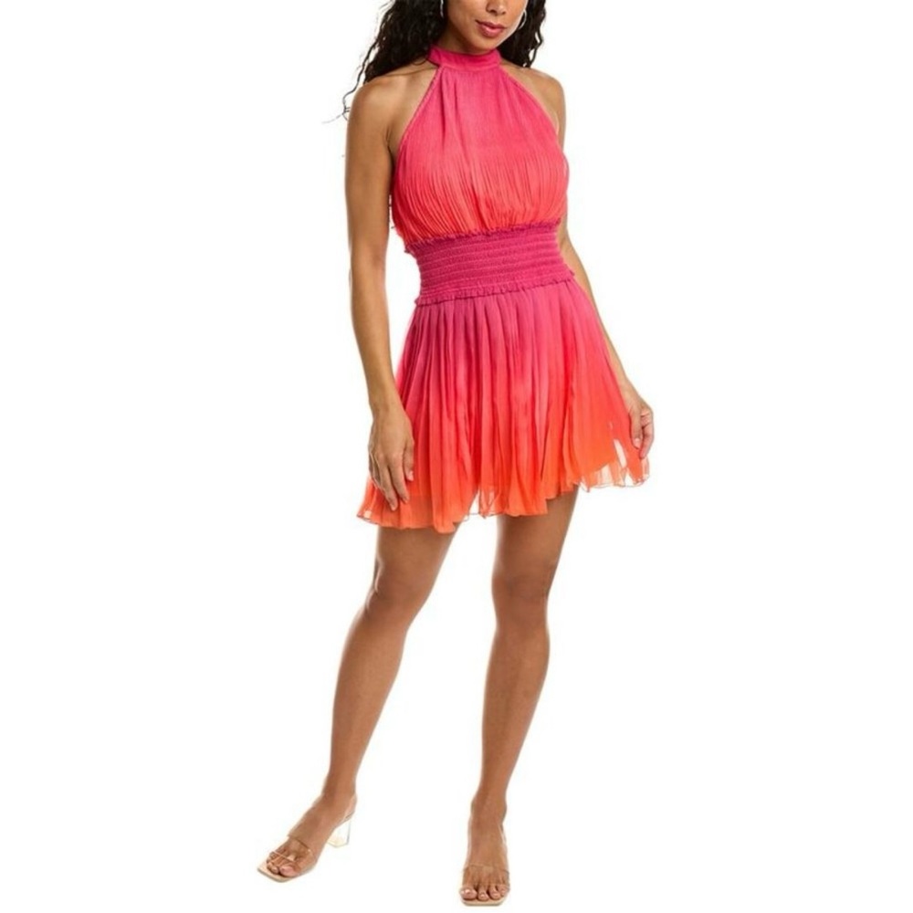 Rococo Sand Pink Orange Skye Mini Dress Halter Pleated Smocked NWT Cocktail Cute